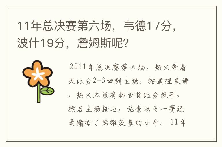 11年总决赛第六场,韦德17分,波什19分,詹姆斯呢?