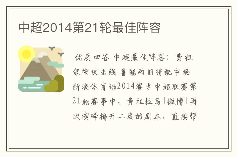 中超2014第21轮最佳阵容
