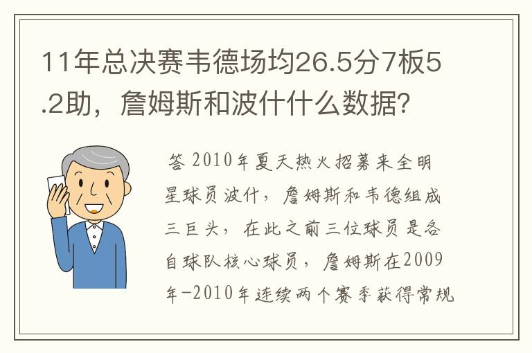 11年总决赛韦德场均26.5分7板5.2助,詹姆斯和波什什么数据?