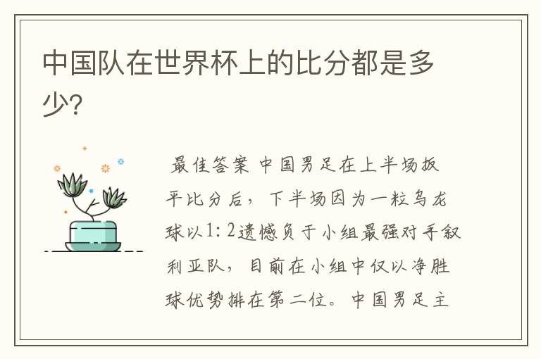 中国队在世界杯上的比分都是多少?