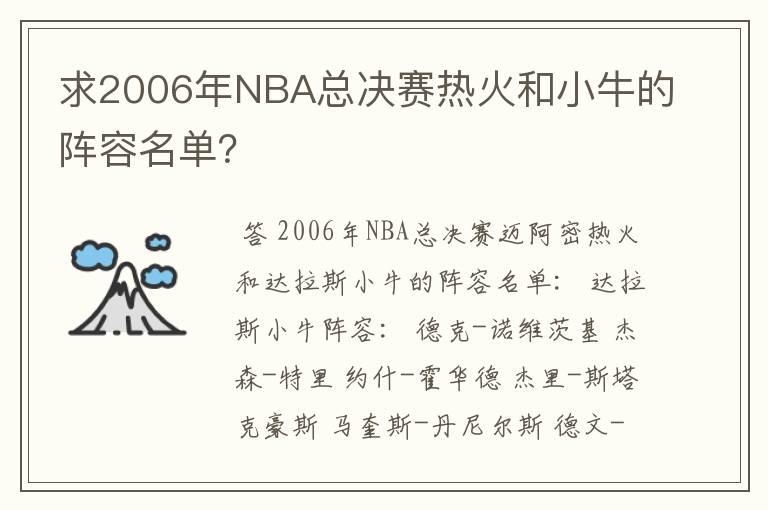 求2006年NBA总决赛热火和小牛的阵容名单?