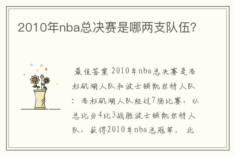 2010年nba总决赛是哪两支队伍?