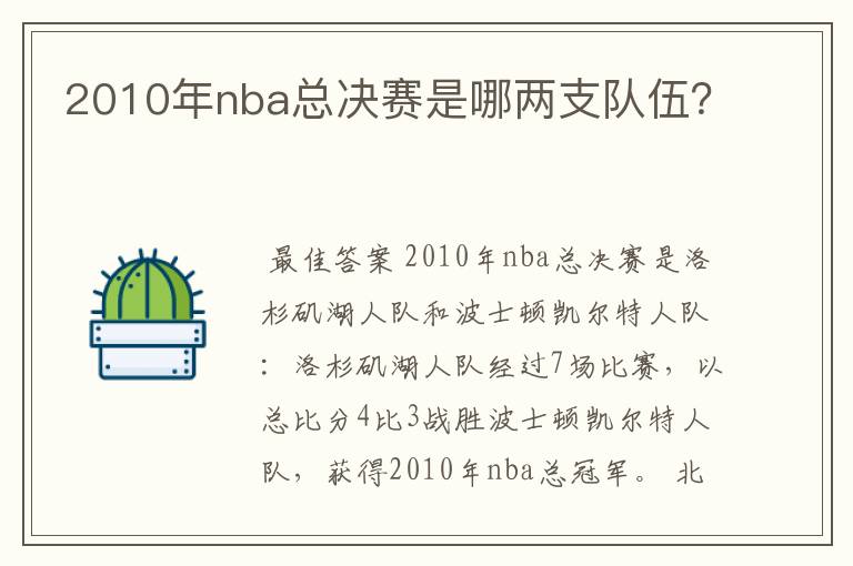 2010年nba总决赛是哪两支队伍?