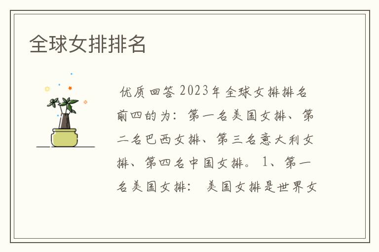 全球女排排名