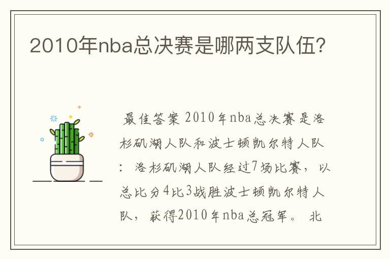 2010年nba总决赛是哪两支队伍?