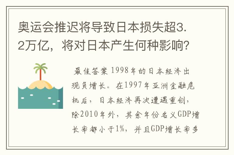 奥运会推迟将导致日本损失超3.2万亿,将对日本产生何种影响?