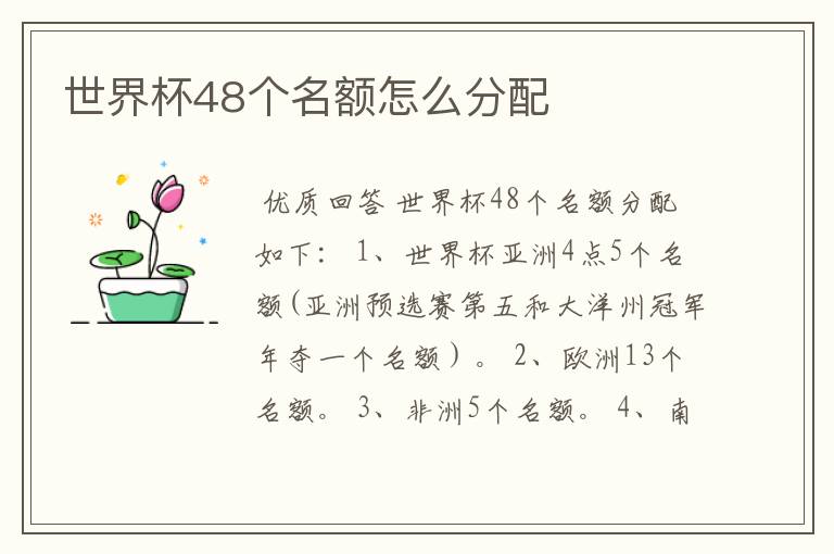 世界杯48个名额怎么分配