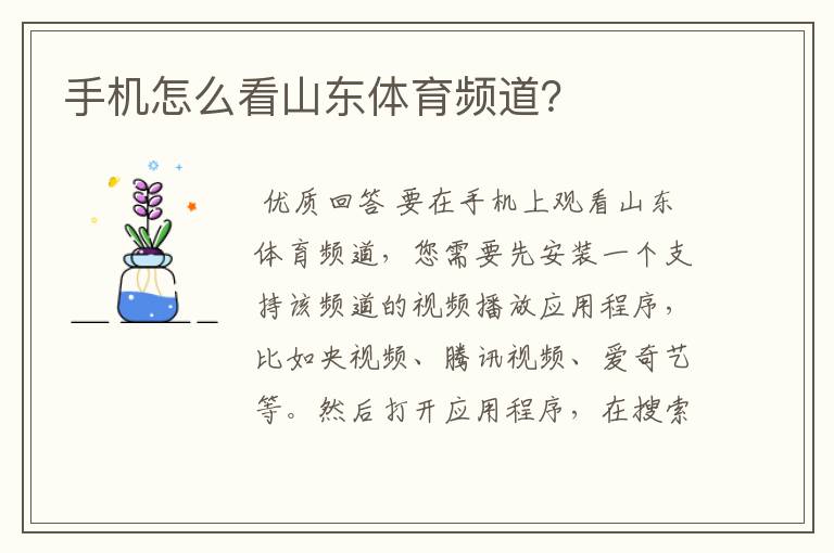 手机怎么看山东体育频道?