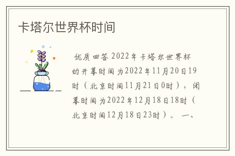 卡塔尔世界杯时间