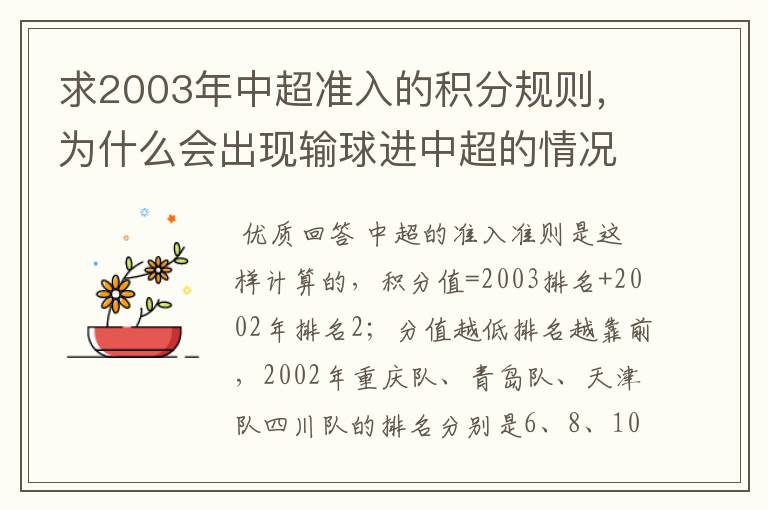 求2003年中超准入的积分规则,为什么会出现输球进中超的情况