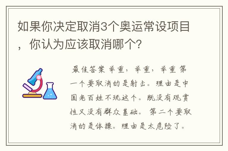 如果你决定取消3个奥运常设项目,你认为应该取消哪个?