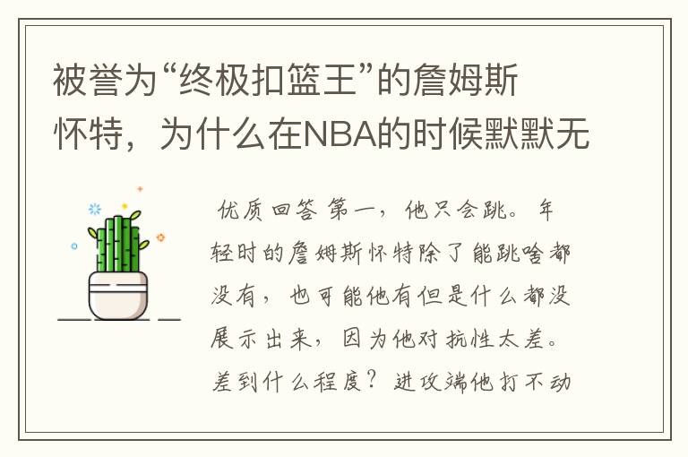 被誉为“终极扣篮王”的詹姆斯怀特,为什么在NBA的时候默默无闻?