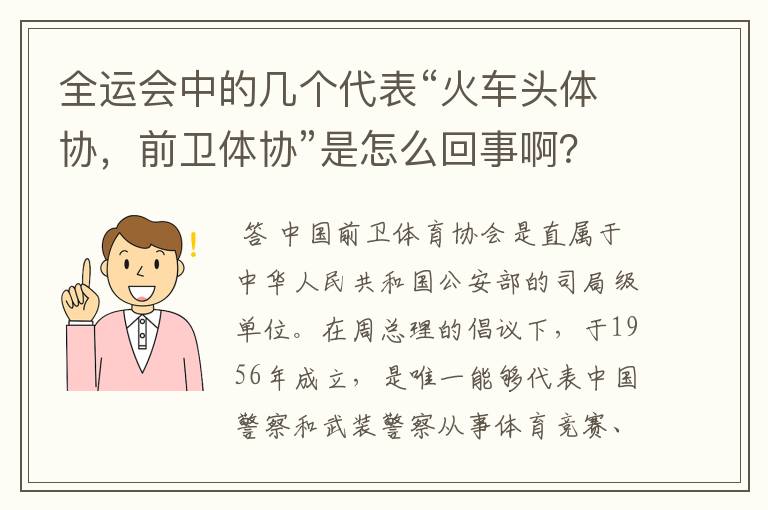 全运会中的几个代表“火车头体协,前卫体协”是怎么回事啊?