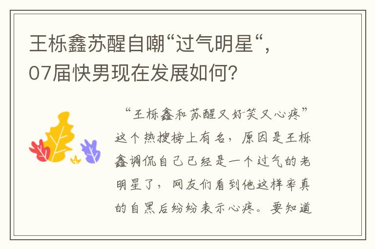 王栎鑫苏醒自嘲“过气明星“,07届快男现在发展如何?
