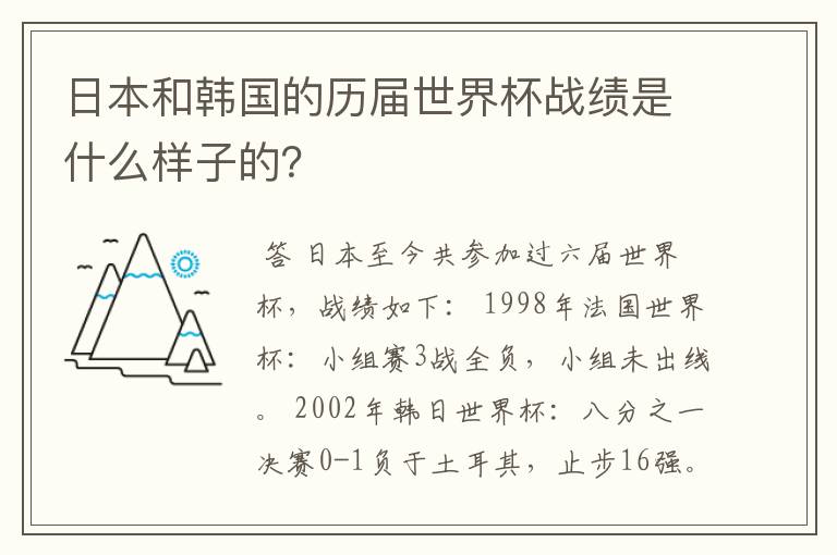 日本和韩国的历届世界杯战绩是什么样子的?