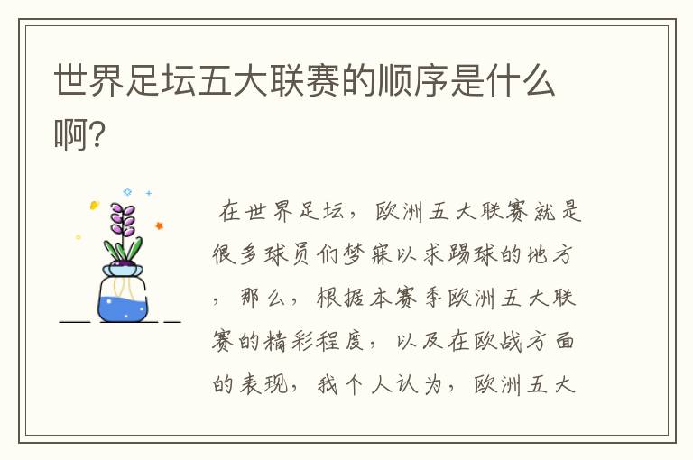 世界足坛五大联赛的顺序是什么啊?