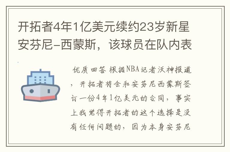 开拓者4年1亿美元续约23岁新星安芬尼-西蒙斯,该球员在队内表现如何?