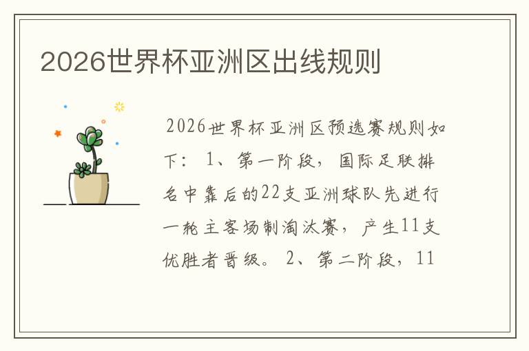 2026世界杯亚洲区出线规则
