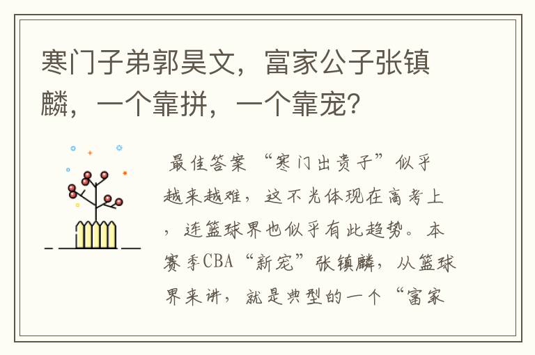 寒门子弟郭昊文,富家公子张镇麟,一个靠拼,一个靠宠?