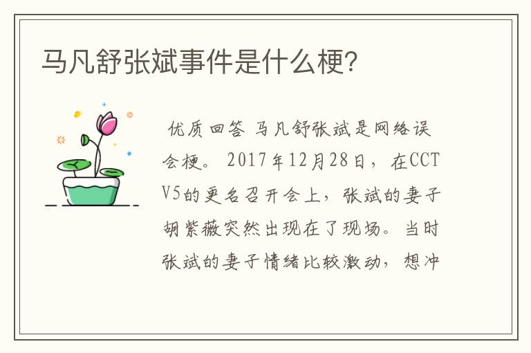 马凡舒张斌事件是什么梗?