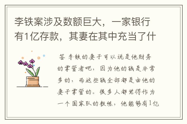 李铁案涉及数额巨大,一家银行有1亿存款,其妻在其中充当了什么角色?