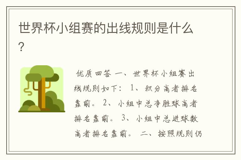 世界杯小组赛的出线规则是什么?