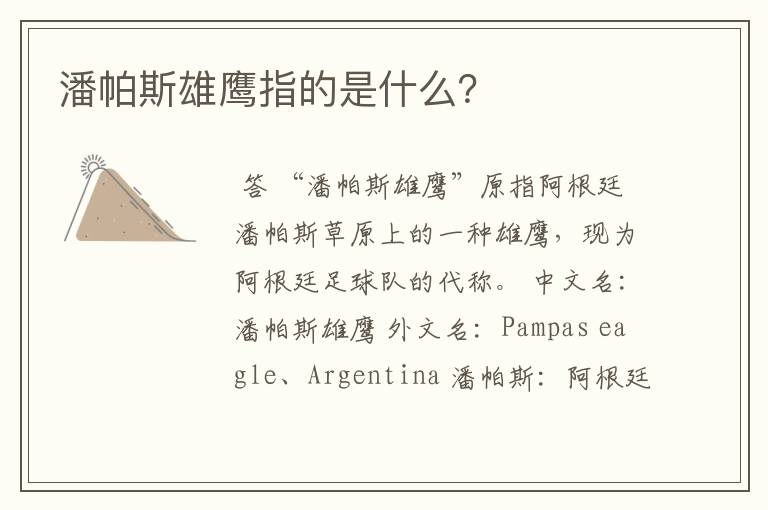 潘帕斯雄鹰指的是什么？