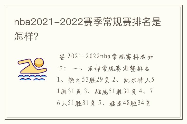 nba2021-2022赛季常规赛排名是怎样?