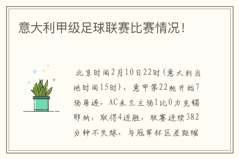 意大利甲级足球联赛比赛情况!