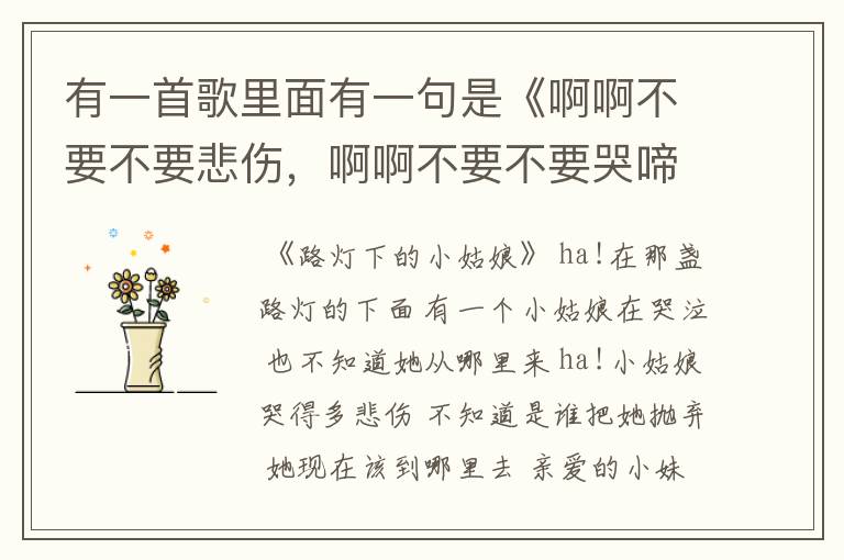 有一首歌里面有一句是《啊啊不要不要悲伤,啊啊不要不要哭啼》是是,什么,歌