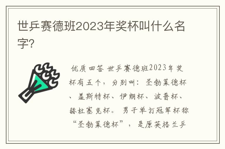 世乒赛德班2023年奖杯叫什么名字?