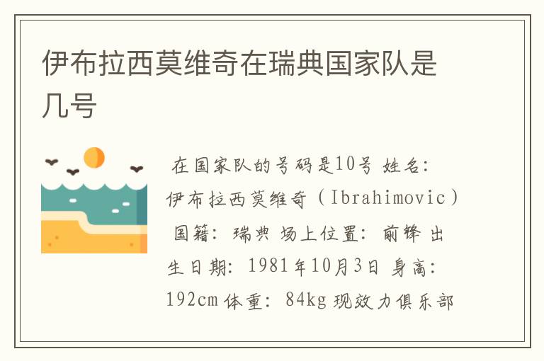 伊布拉西莫维奇在瑞典国家队是几号