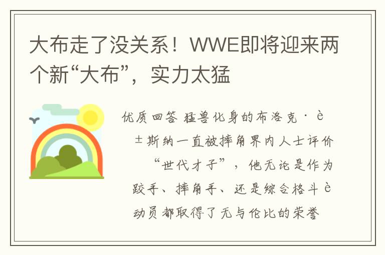 大布走了没关系!WWE即将迎来两个新“大布”,实力太猛