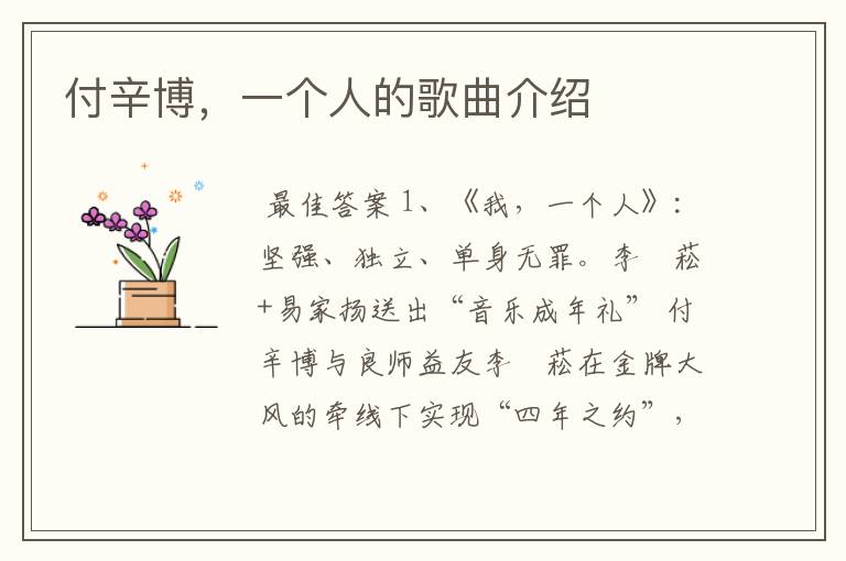 付辛博,一个人的歌曲介绍