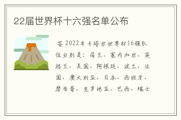 22届世界杯十六强名单公布