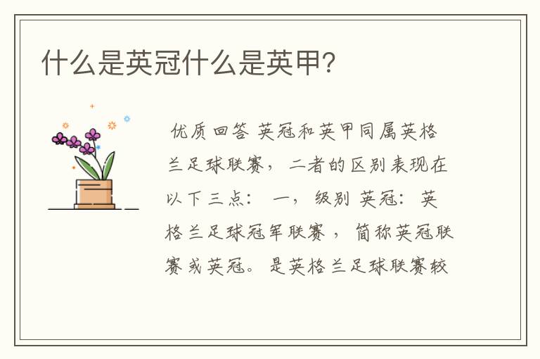 什么是英冠什么是英甲?