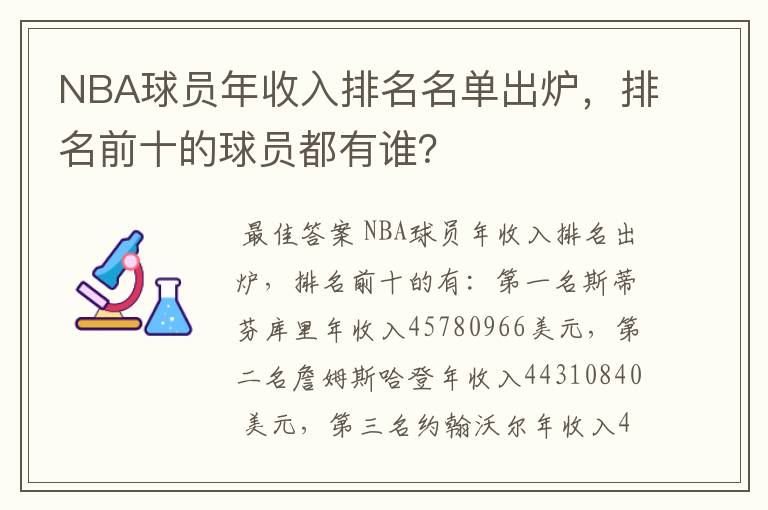NBA球员年收入排名名单出炉,排名前十的球员都有谁?