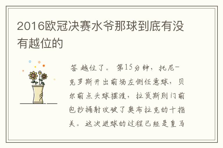 2016欧冠决赛水爷那球到底有没有越位的