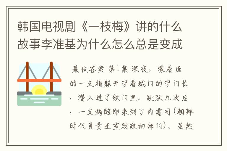 韩国电视剧《一枝梅》讲的什么故事李准基为什么怎么总是变成大盗又成为平民?