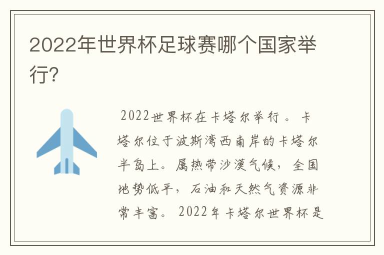2022年世界杯足球赛哪个国家举行?