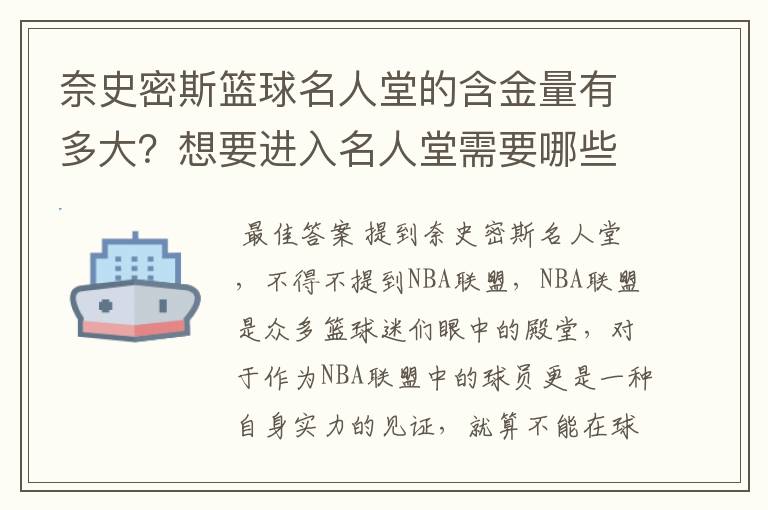 奈史密斯篮球名人堂的含金量有多大?想要进入名人堂需要哪些条件?
