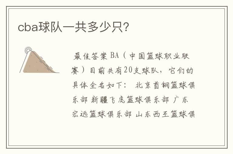 cba球队一共多少只?