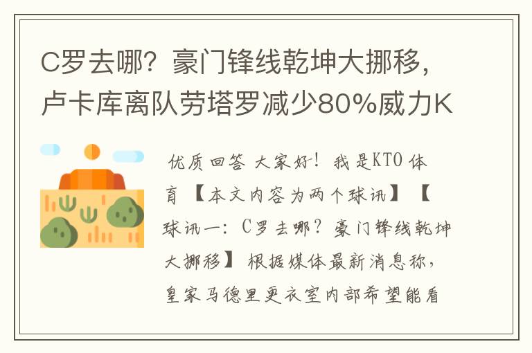 C罗去哪?豪门锋线乾坤大挪移,卢卡库离队劳塔罗减少80%威力KTO