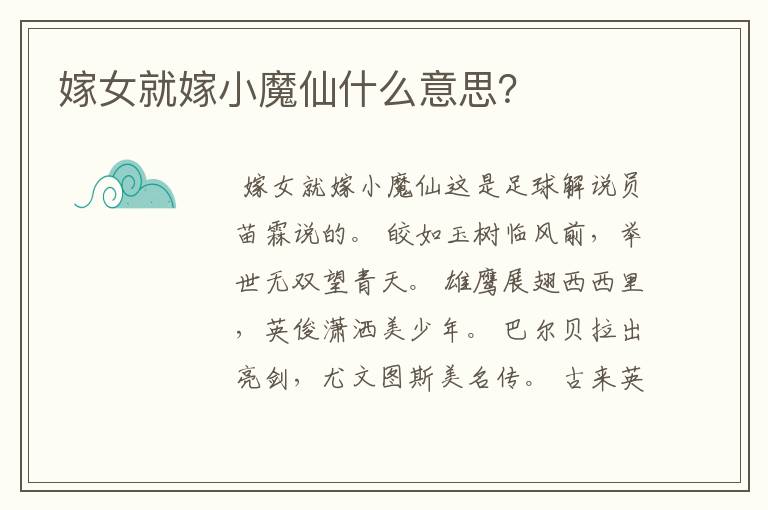 嫁女就嫁小魔仙什么意思？