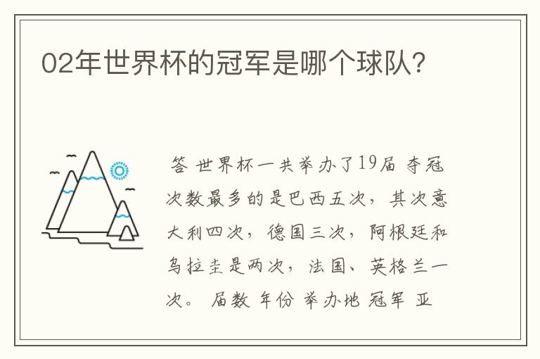 02年世界杯的冠军是哪个球队?