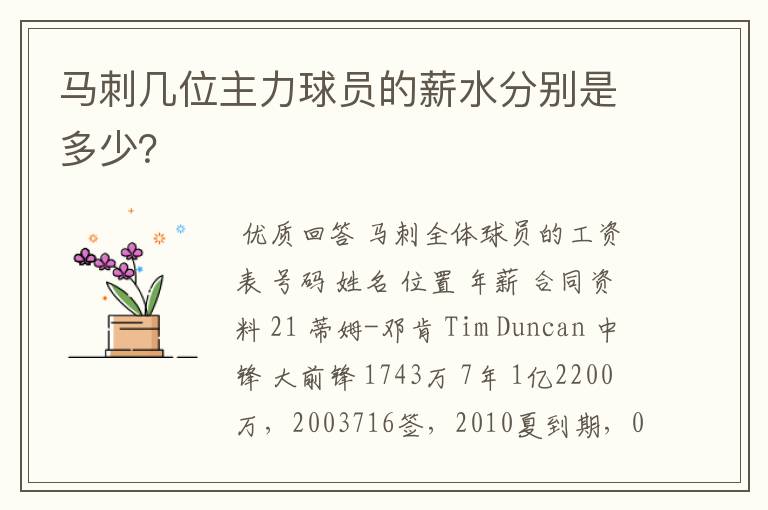 马刺几位主力球员的薪水分别是多少?