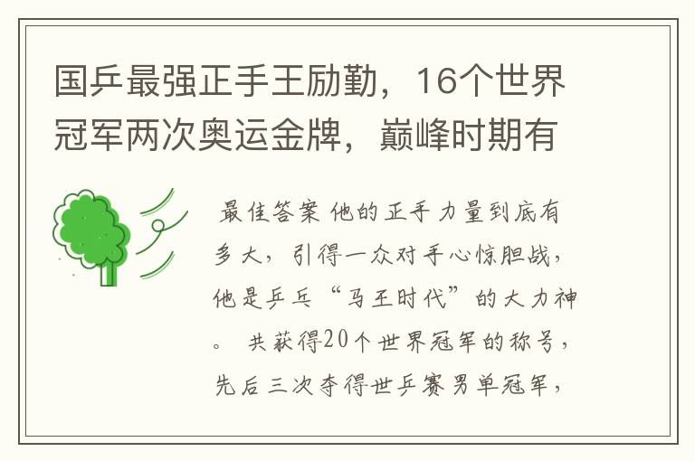 国乒最强正手王励勤,16个世界冠军两次奥运金牌,巅峰时期有多强