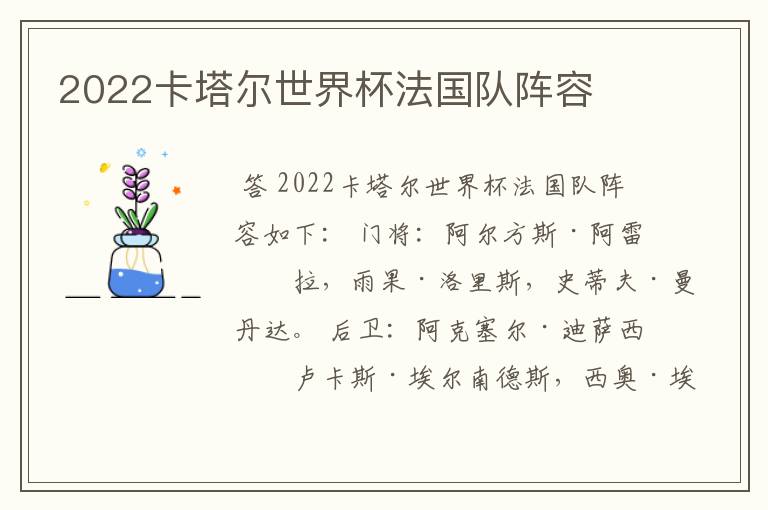 2022卡塔尔世界杯法国队阵容