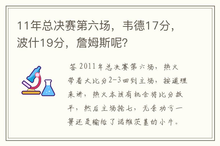 11年总决赛第六场,韦德17分,波什19分,詹姆斯呢?