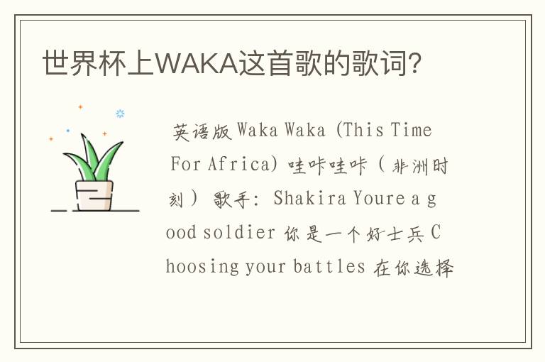 世界杯上WAKA这首歌的歌词?